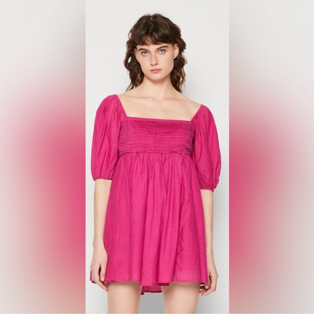 Abercrombie & Fitch Emerson Linen Blend Puff Sleeve Mini Dress